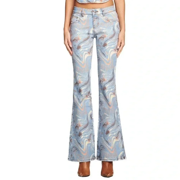 I.AM.GIA Calee Pant Flare Wide Leg High Waisted Jeans Printed Size S - Picture 1 of 11